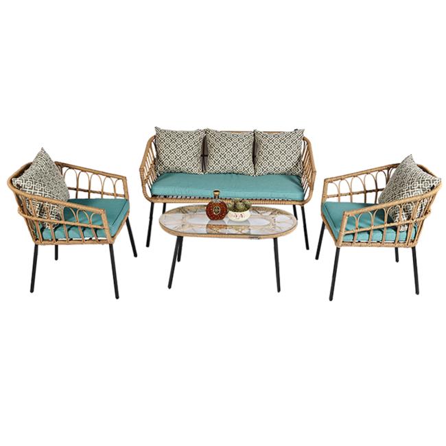 4-piece round rattan hollow patio chairs， outdoor patio table and chairs set